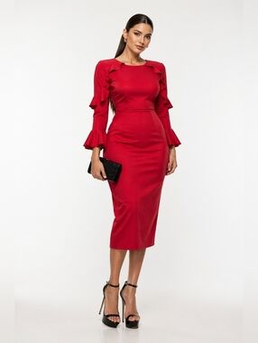 Oasis Red Long Sleeve Dress. Size 10.